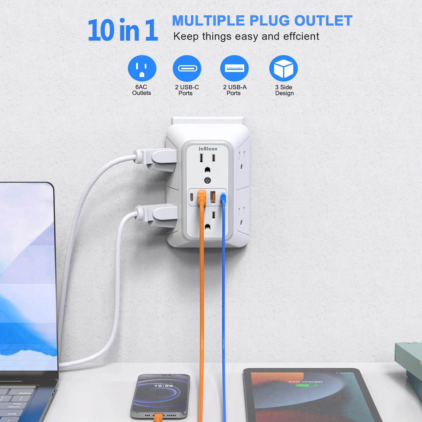 US Plug Power Strip with 6 AC Outlets 4 USB Port(2 Type C), Multi Socket Wall Socket Universal Network Filter Fast Charging